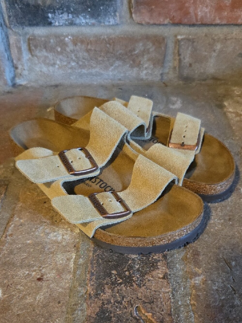 Birkenstock Beige Suede Two-Strap Sandals
